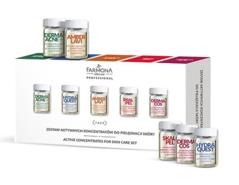 Et sæt aktive hudplejekoncentrater