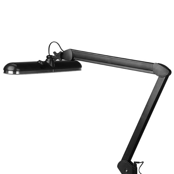Elegant LED vrkstedslampe 801 l med skruestik reg. sort lysintensitet