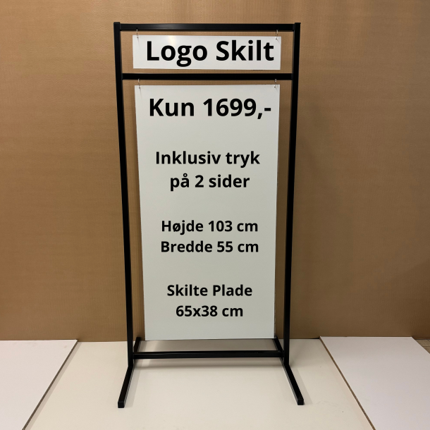 Logo skilt med lige ben (small) svejset - tryk er inkluderet i prisen