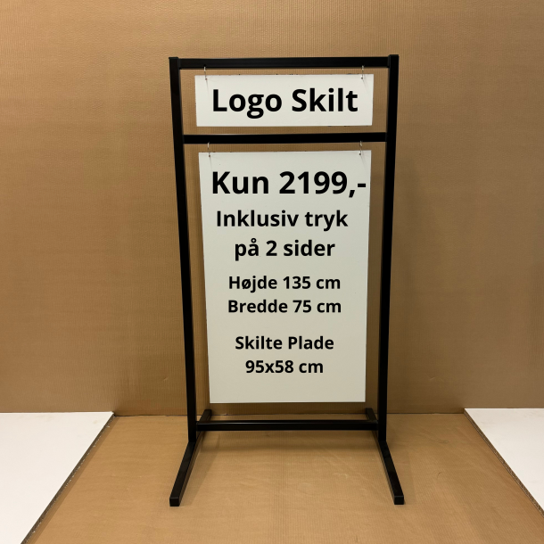 Logo skilt med buede ben (large) svejset - tryk er inkluderet i prisen