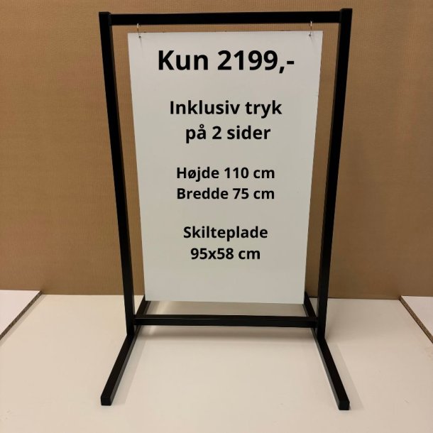 Skilt med lige ben (large) boltet - tryk er inkluderet i prisen