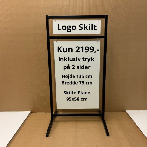 Logo skilt med buede ben (large) boltet - tryk er inkluderet i prisen