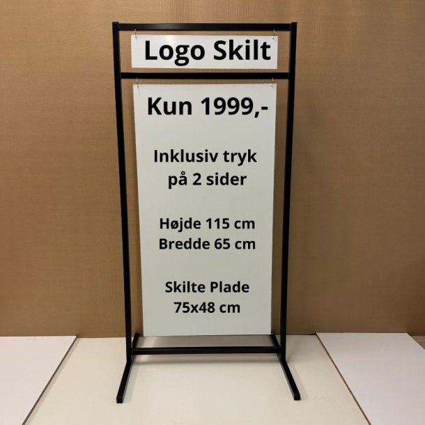 Logo skilt med lige ben (medium) boltet - tryk er inkluderet i prisen